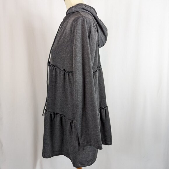 Grace Karin Gray Tiered Ruffle Hoodie Tunic Top Dress Womens Sz Medium M NEW NWT - Picture 2 of 10